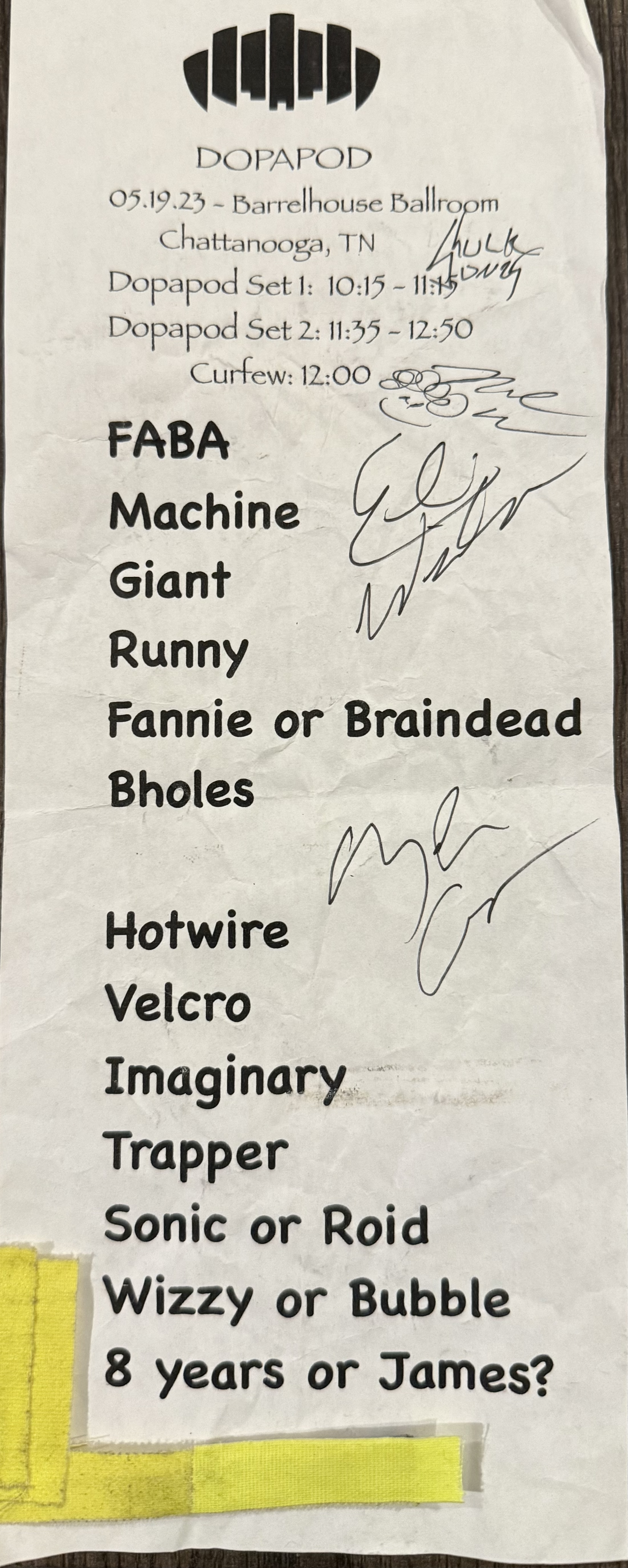 Proposed Setlist