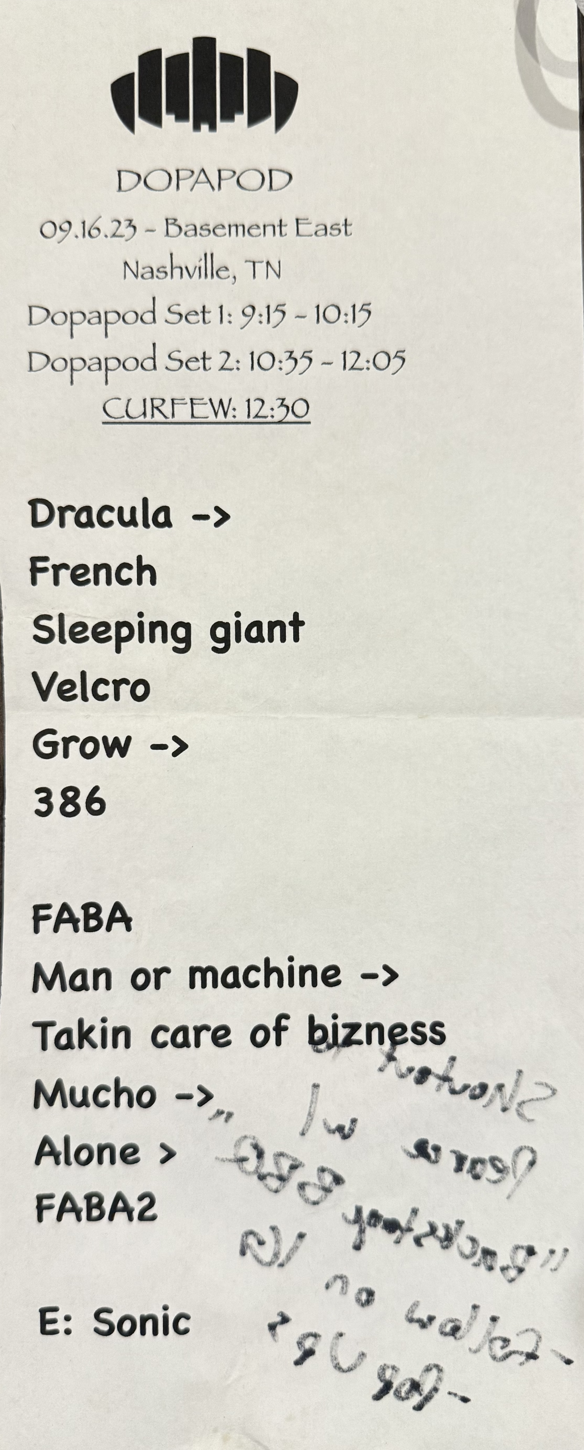 Proposed Setlist